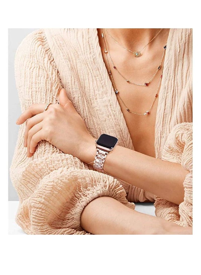 GENNEXT Replacement Women Jewelry Bling Band Diamond Bracelet For Apple Watch Series 7/6/5/4/3/2/1/SE 41mm 40mm 38mm Rose Gold - Image 4