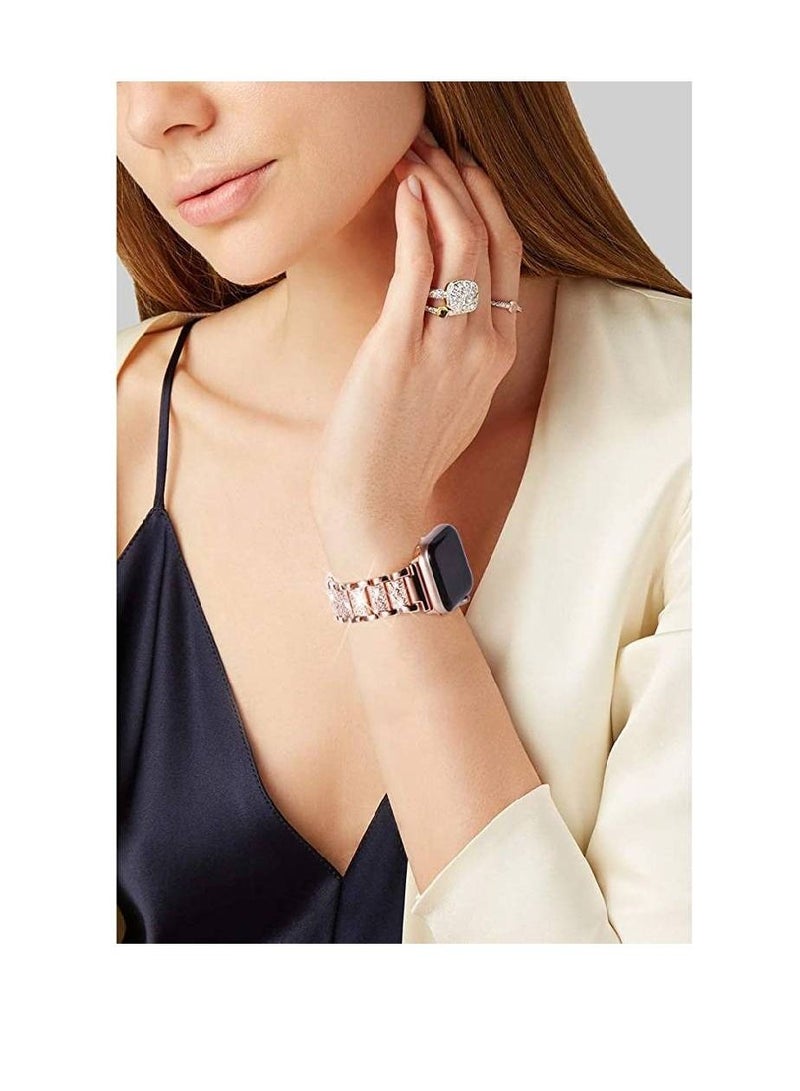 GENNEXT Replacement Women Jewelry Bling Band Diamond Bracelet For Apple Watch Series 7/6/5/4/3/2/1/SE 41mm 40mm 38mm Rose Gold - Image 5