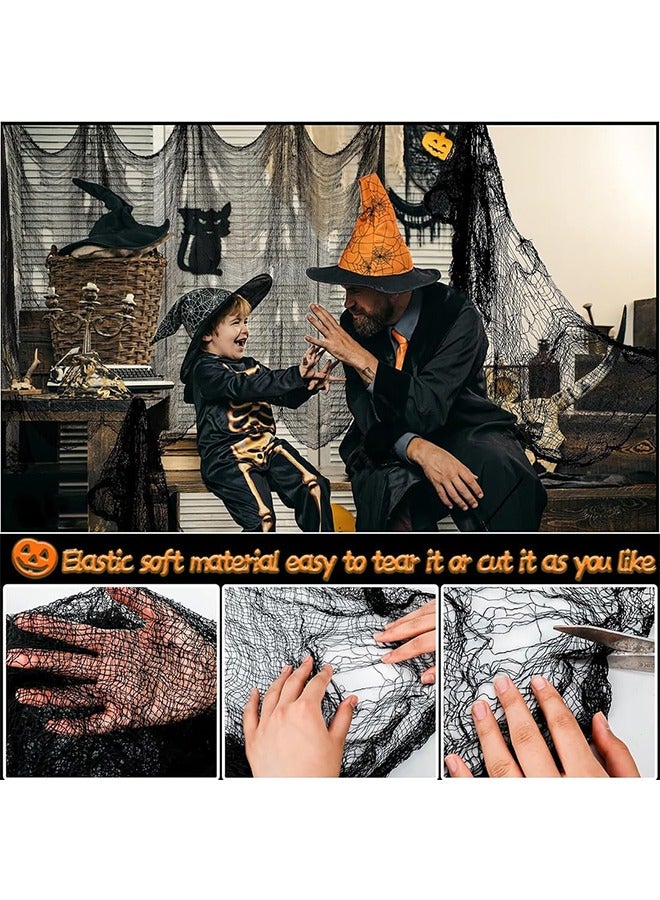 JCB CHIC ديكورات الهالوين من القماش المخيف، 3 قطع من زينة الشاش الأسود للهالوين، مقاس كبير من قماش الشاش الأسود للهالوين المخيف، لديكورات الهالوين المخيفة والمخيفة (أسود، 2.15 * 5 متر) - Image 3