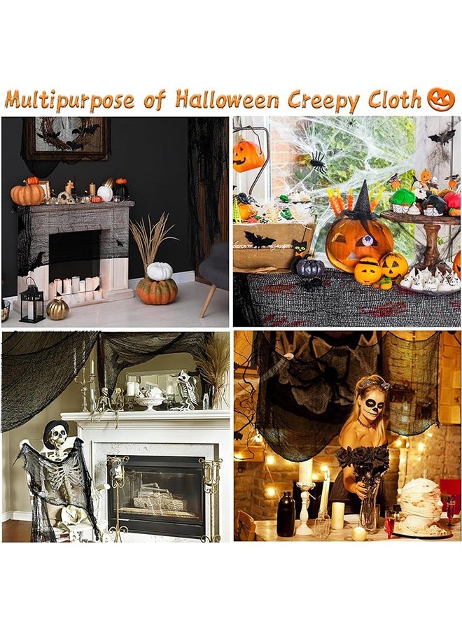 JCB CHIC ديكورات الهالوين من القماش المخيف، 3 قطع من زينة الشاش الأسود للهالوين، مقاس كبير من قماش الشاش الأسود للهالوين المخيف، لديكورات الهالوين المخيفة والمخيفة (أسود، 2.15 * 5 متر) - Image 4
