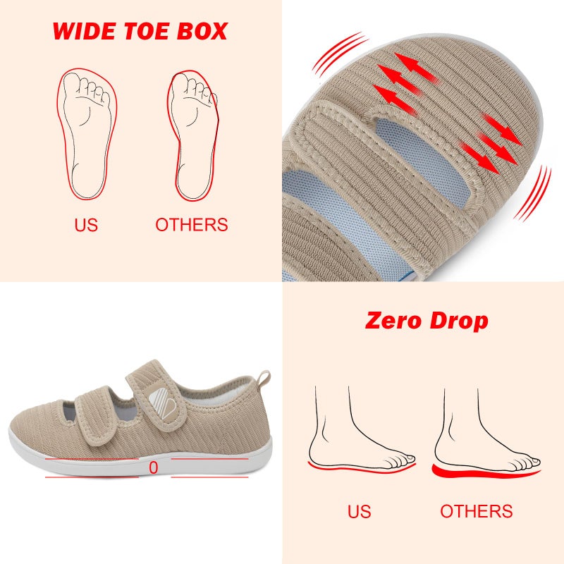 Besroad Womens Wide Diabetic Shoes Adjustable Walking Sneakers Arthritis Edema Zero Drop Sole Shoes Indoor Outdoor Casual 7Wide Khaki - Image 4