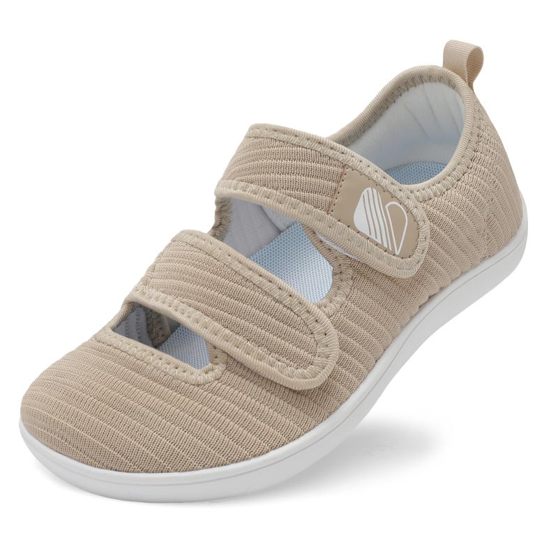 Besroad Womens Wide Diabetic Shoes Adjustable Walking Sneakers Arthritis Edema Zero Drop Sole Shoes Indoor Outdoor Casual 7Wide Khaki - Image 1