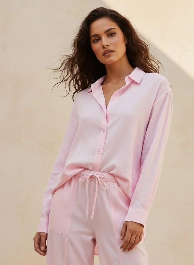 Splash FAV Oversized Linen Blend Shirt with Long Sleeves