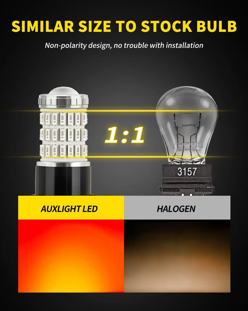 AUXLIGHT LED Strobe/Flash Brake Tail Light Bulbs 3157 3156 LED Bulb Red 320% Brighter 3057 3056 4157 T25 Led Bulbs for Tail Stop Brake Lights (Brilliant Red, Pack of 2) - Image 4