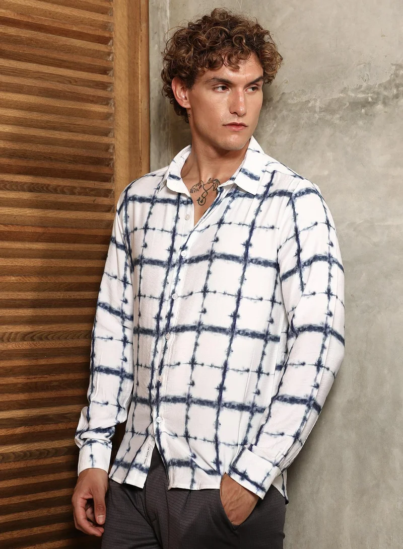 CAHOOT  Men's Chalk White & Indigo Blue Dye-Check Regular Shirt for Men | Best Price UAE