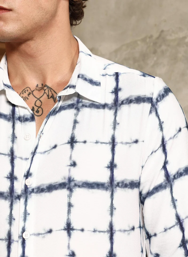 CAHOOT  Men's Chalk White & Indigo Blue Dye-Check Regular Shirt for Men | Best Price UAE