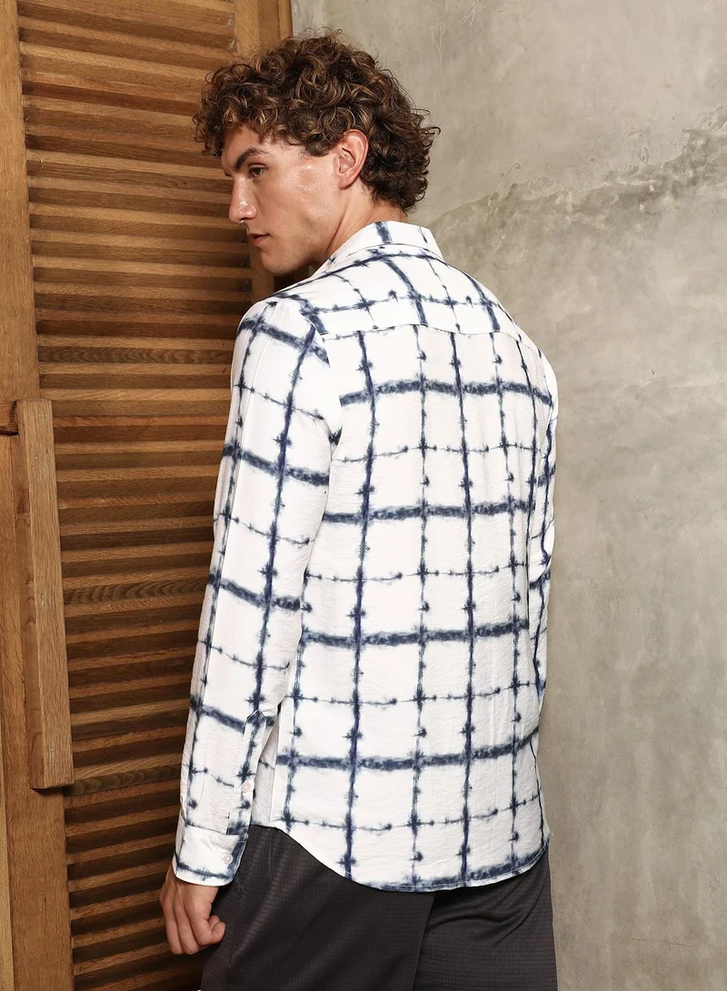 CAHOOT  Men's Chalk White & Indigo Blue Dye-Check Regular Shirt for Men | Best Price UAE