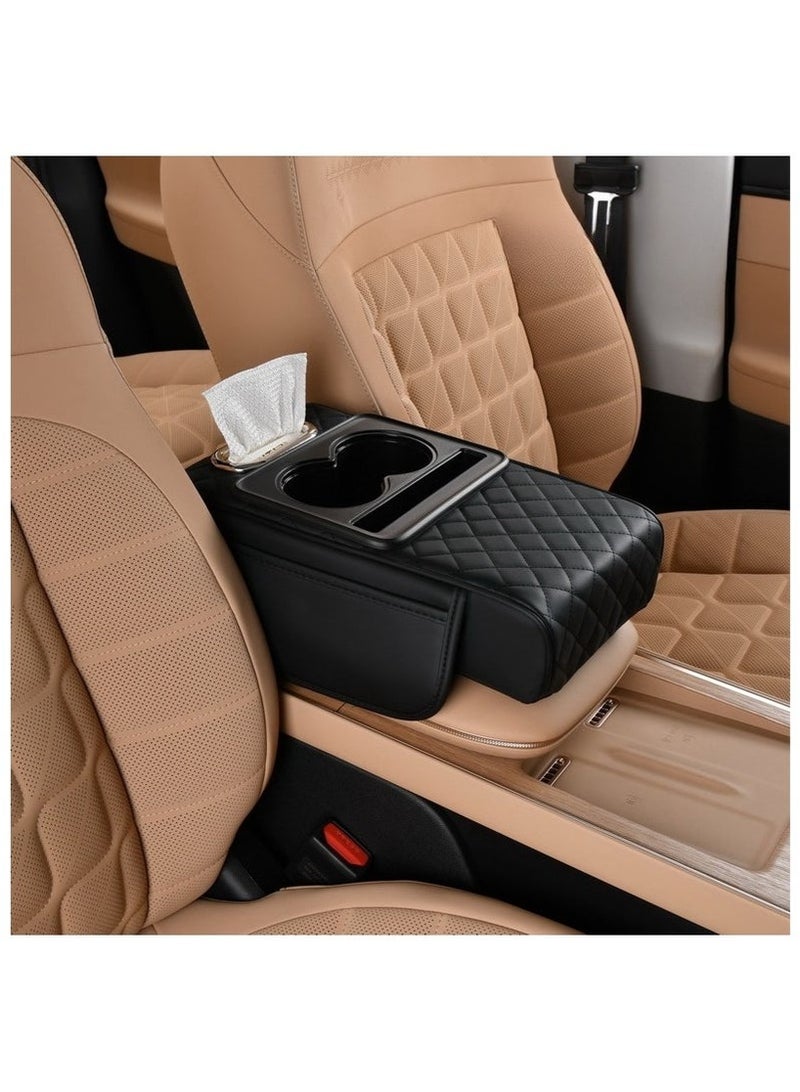 Bukela Multipurpose Car Center Console Heighten Cover, Leather Car Armrest Booster Pads, Leather Car Armrest Cover Protector, Armrest Box, Suitable for Most Vehicles, SUVs, Trucks, Cars (Black) - Image 1