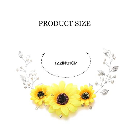 Gorais Sunflower Bride Wedding Hair Vine Silver Pearl Bridal Hair Piece Leaf Headpiece Hair Accessories for Bride and Bridesmaids - Image 5