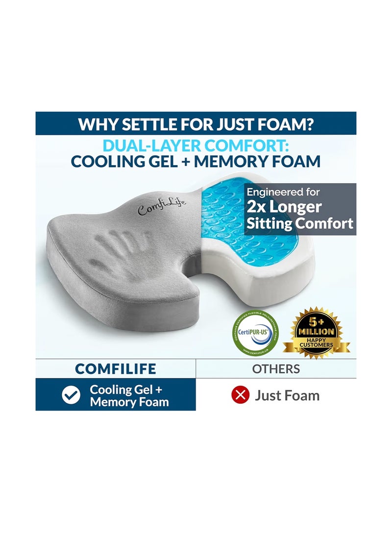 ComfiLife Gel-Enhanced Non-slip Coccyx Memory Foam Seat Cushion - For Back Pain Relief, Tailbone Support, Sciatica, Healthy Posture, Office Chair, Car Seat, Travel, Driving, Wheelchair and more - Image 2