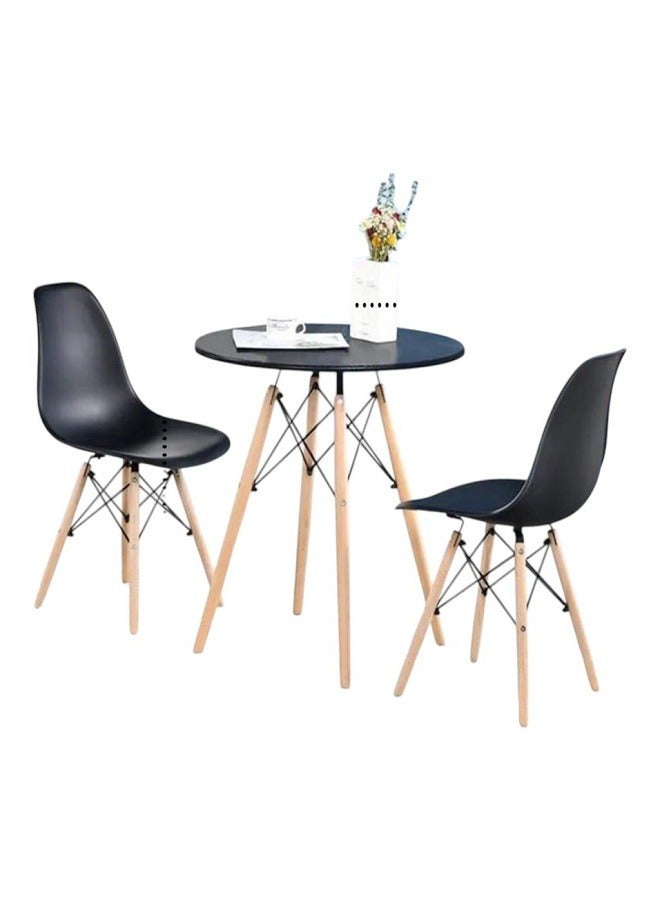 Generic Round dining table with two chairs, black 