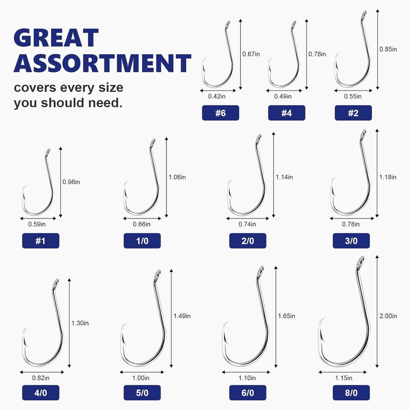UCEC Circle Hooks Fishing Hooks 2X Strong Offset Circle Hooks Saltwater Black High Carbon Steel Octopus Catfish Fishing Hooks Fishing Gear Tackle 150pcs/ 240pcs - Size:#1 1/0 2/0 3/0 4/0 5/0 6/0 8/0 - Image 3