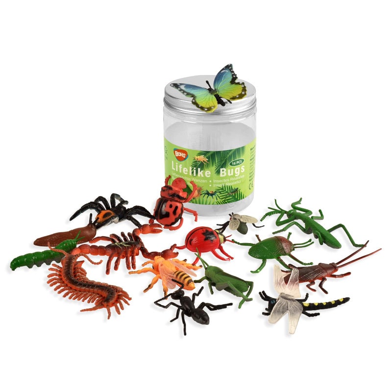 BOHS 12pcs Bugs Insects Realistic Models Kids - Children Biology Science STEM Toys Gift - Bees,Bats. Centipede Flies. Cockroaches. Spider.Dung Beetles. Ladybug. etc. - Image 1