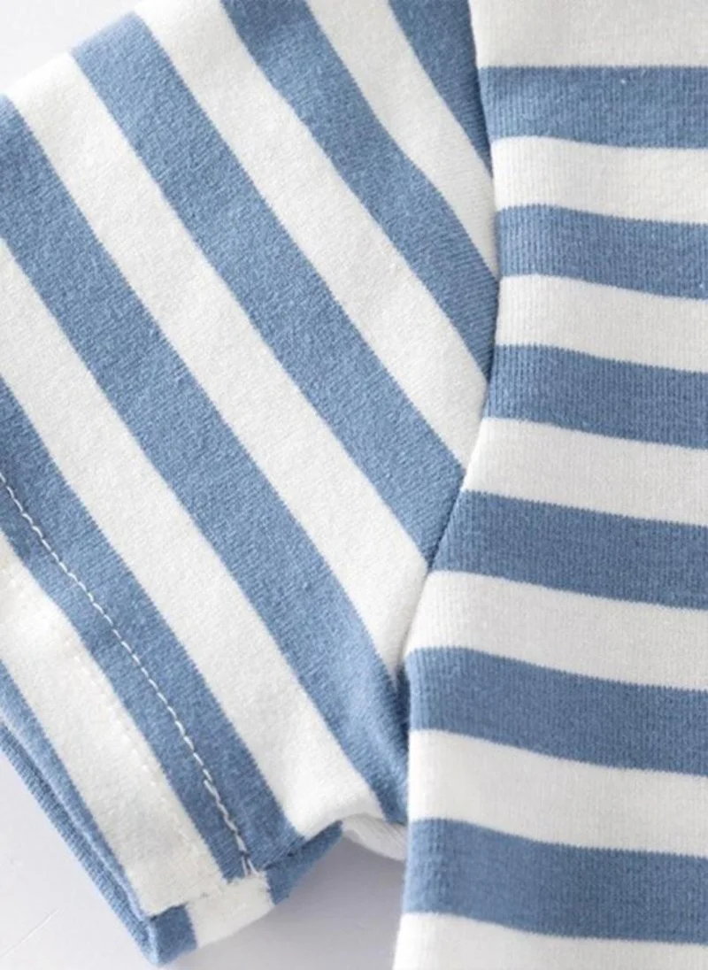 يونيكي Blue Striped Polo Collar T-shirt