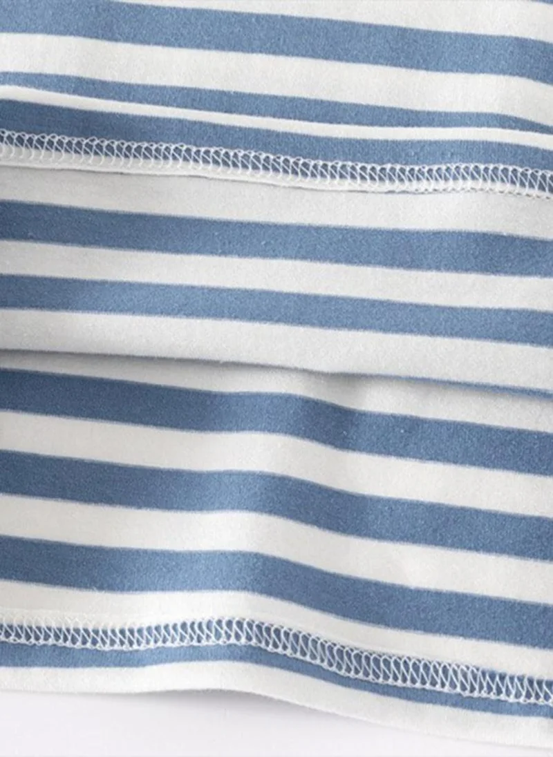 يونيكي Blue Striped Polo Collar T-shirt