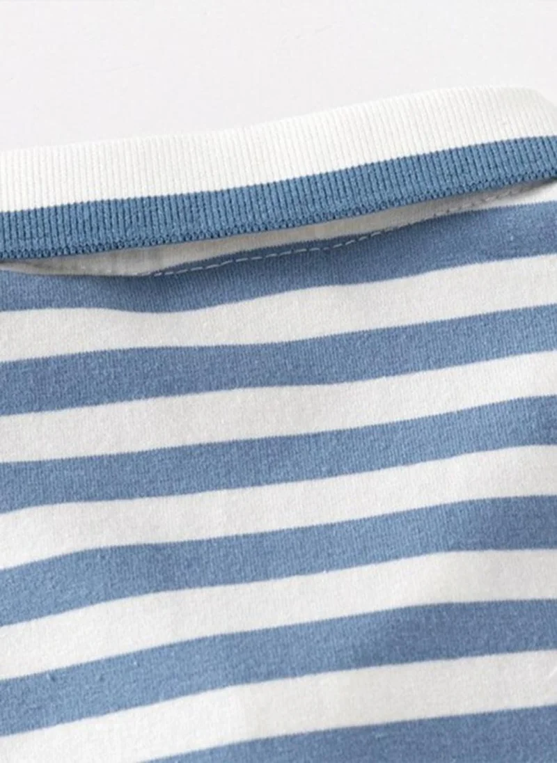 يونيكي Blue Striped Polo Collar T-shirt