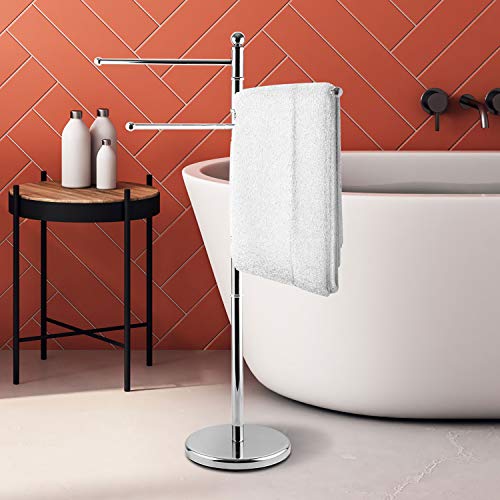 MyGift 40-Inch Silver Metal Freestanding Towel Rack for Bathroom with 3 Swivel Arms - Image 2