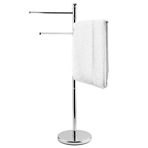MyGift 40-Inch Silver Metal Freestanding Towel Rack for Bathroom with 3 Swivel Arms - Image 1