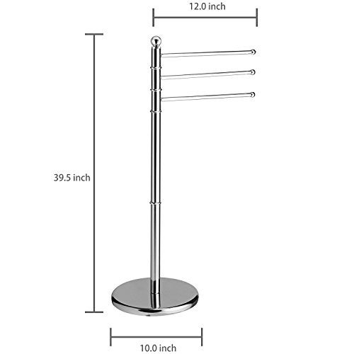 MyGift 40-Inch Silver Metal Freestanding Towel Rack for Bathroom with 3 Swivel Arms - Image 4