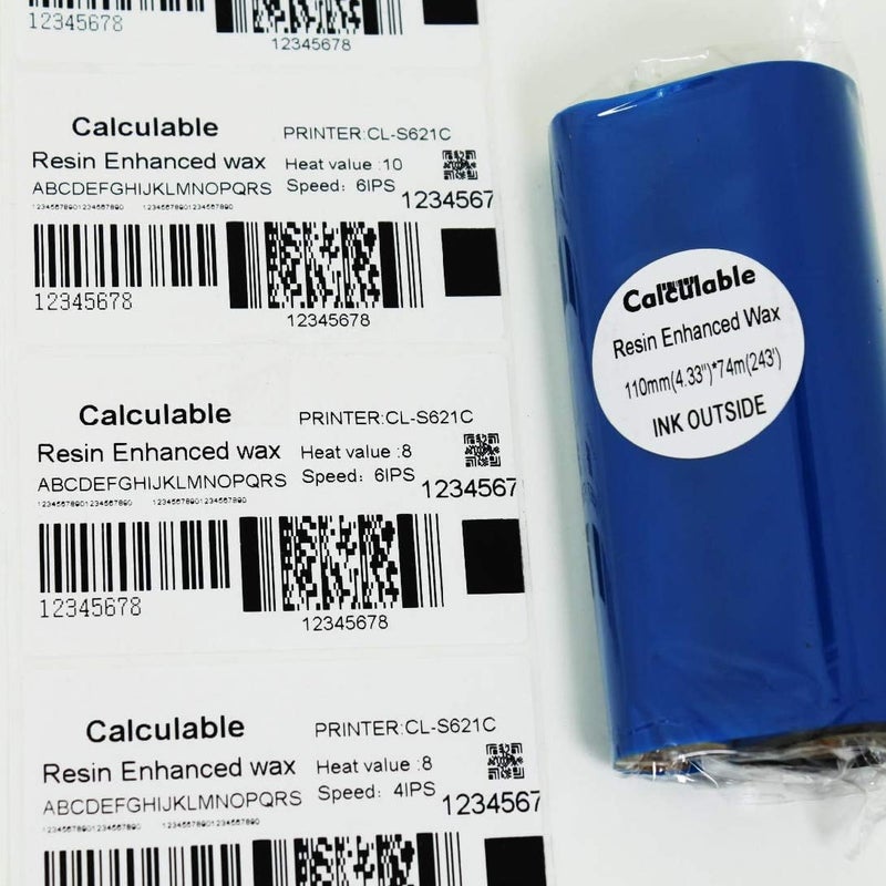 DEFMATE 4.33" x 243' (110mmx74m) Resin Enhanced Wax 1/2" Core Thermal Transfer Wax Ribbon for for Zebra GC420t GK420t GX420t TLP2442 TLP2844,TEC,DATAMAX,INTERMEC,Avery,Citizen,SATO,GODEX,ARGOX - Image 2