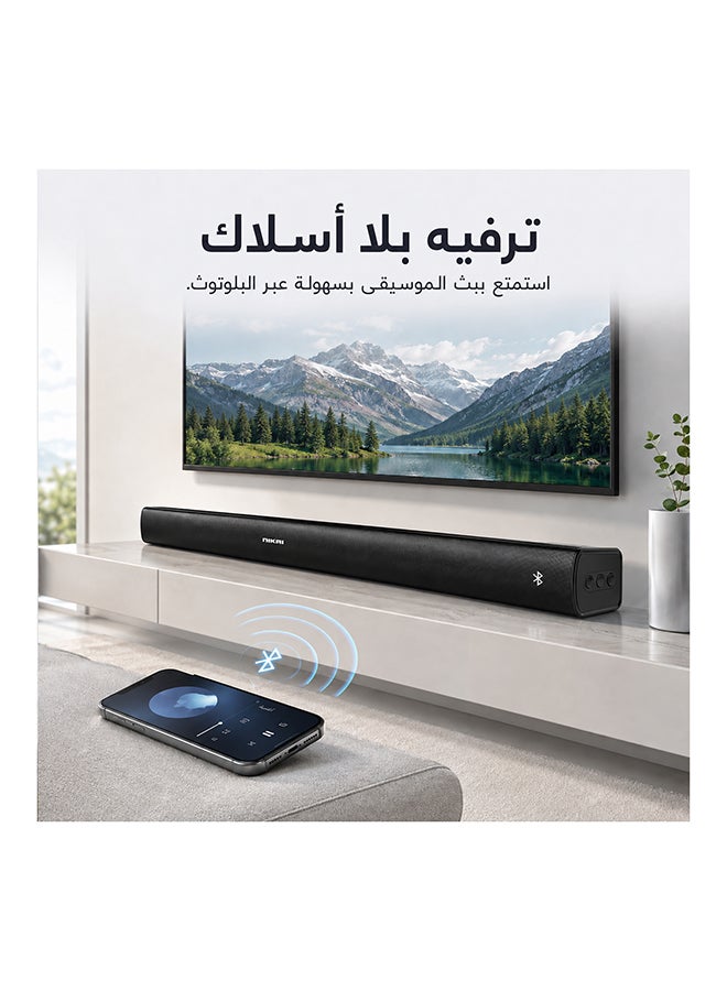 نيكاي بار صوت بلوتوث مع مضخم صوت مدمج، 30 واط RMS، تشغيل AUX/USB/TF، صوت جهير واضح وصوت نقي، تصميم لامع أنيق، متوافق مع التلفزيون والكمبيوتر الشخصي، ضمان لمدة سنتين - NSB1015 أسود - Image 5