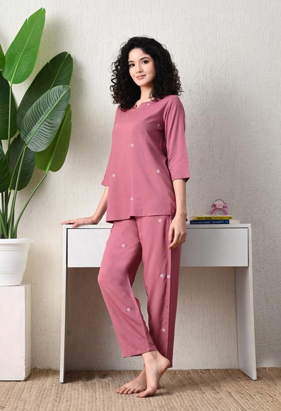 Ichaa Women's Rayon Purple Summer Printed Top and Pyjama Night Suit or Lounge Wear Set - Image 4