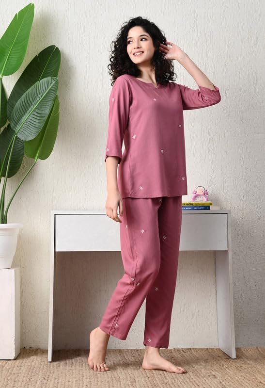 Ichaa Women's Rayon Purple Summer Printed Top and Pyjama Night Suit or Lounge Wear Set - Image 5