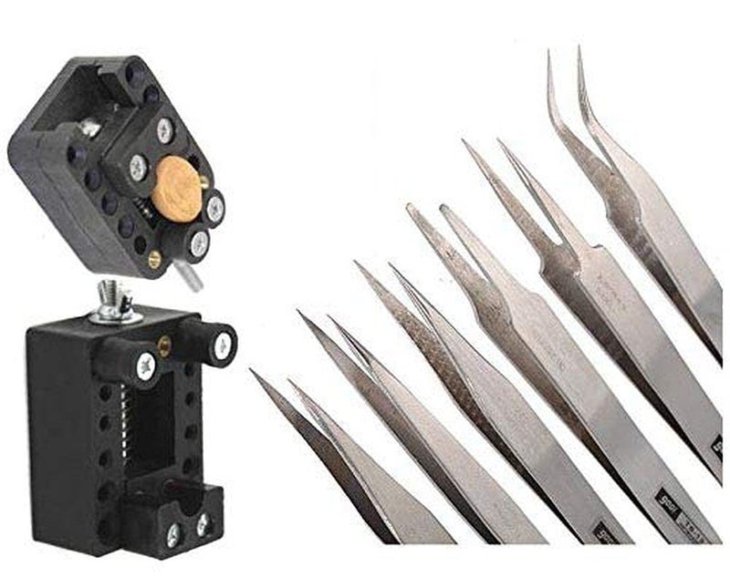 Diy Crafts CTDIYHI57052 Holder 6 Antistatic Tweezer With Mini Vice Maintenance Tool Safe Diy Repair Kit for Jewllery Works Pack of 6 Dising No 1 Multicolor - Image 1