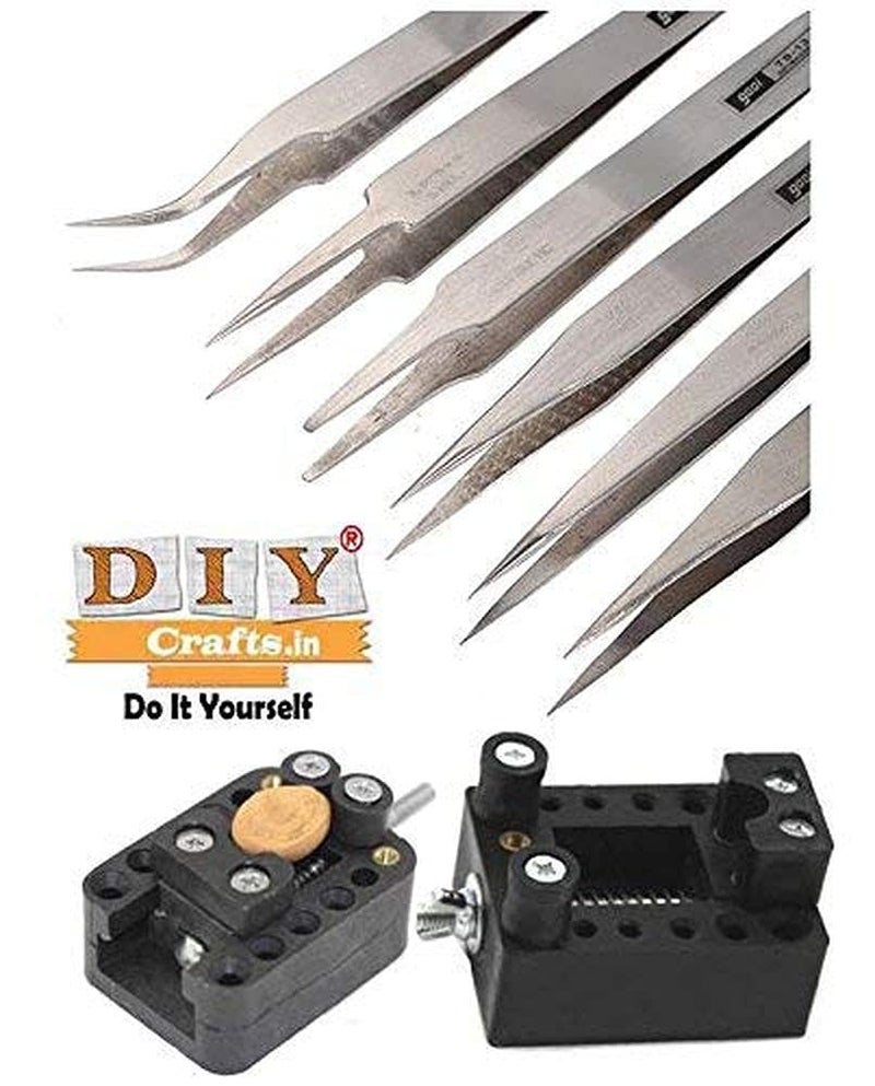 Diy Crafts CTDIYHI57052 Holder 6 Antistatic Tweezer With Mini Vice Maintenance Tool Safe Diy Repair Kit for Jewllery Works Pack of 6 Dising No 1 Multicolor - Image 4