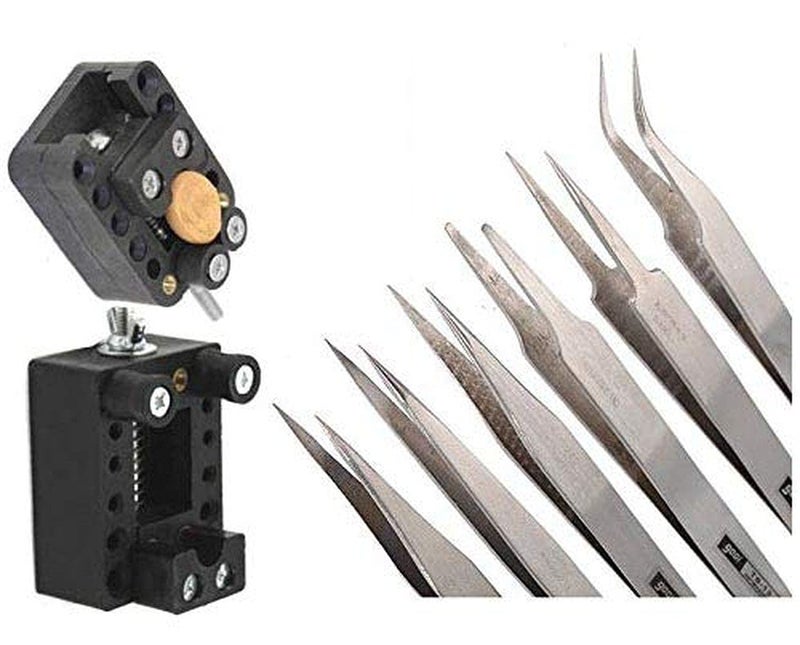 Diy Crafts CTDIYHI57052 Holder 6 Antistatic Tweezer With Mini Vice Maintenance Tool Safe Diy Repair Kit for Jewllery Works Pack of 6 Dising No 1 Multicolor - Image 5