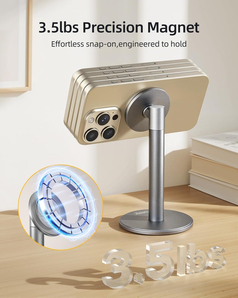 Nulaxy Magnetic Full Aluminum Cell Phone Stand for MagSafe with Metal Ring, 360 Rotating Phone Stand for Desk, Office Desk Accessories, Adjustable Phone Holder Compatible with All Phones, Gray - Image 2