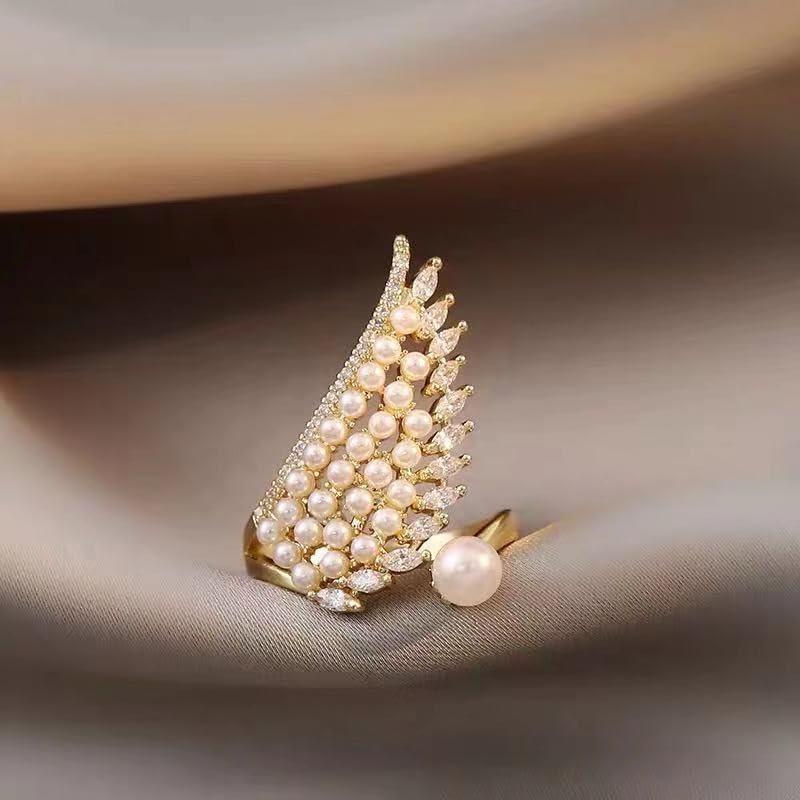 CSIYANJRY99 Vintage Pearl Ring Stacking Promise Pearl Rings Adjustable Open Finger Ring Trendy Personality Statement Jewelry for Women (CG) - Image 4