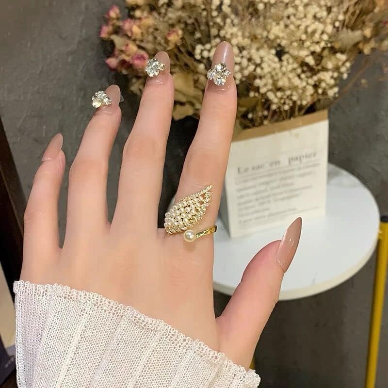 CSIYANJRY99 Vintage Pearl Ring Stacking Promise Pearl Rings Adjustable Open Finger Ring Trendy Personality Statement Jewelry for Women (CG) - Image 5