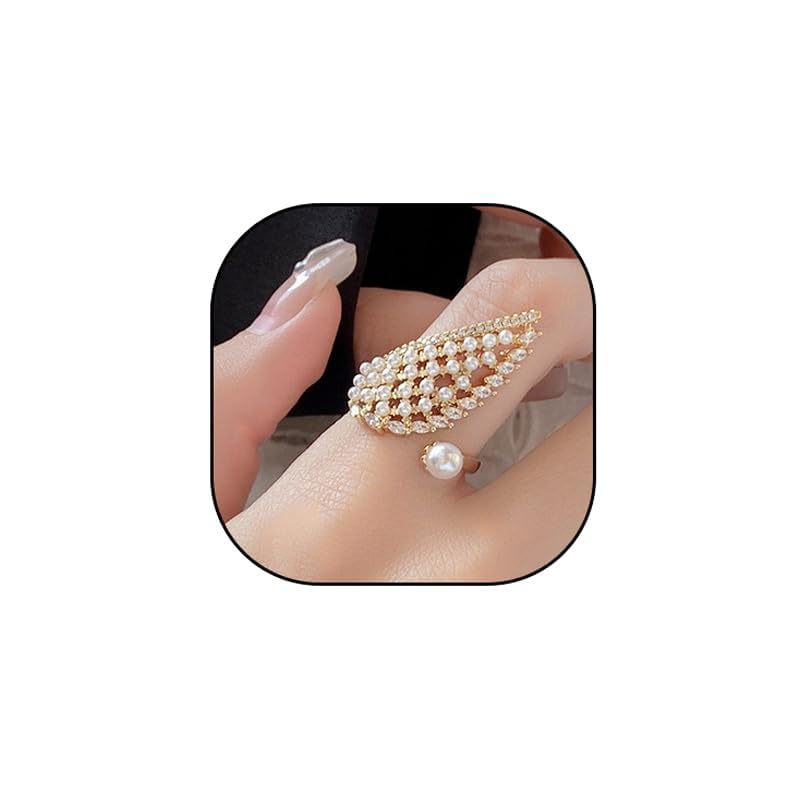 CSIYANJRY99 Vintage Pearl Ring Stacking Promise Pearl Rings Adjustable Open Finger Ring Trendy Personality Statement Jewelry for Women (CG) - Image 2