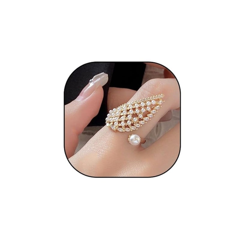 CSIYANJRY99 Vintage Pearl Ring Stacking Promise Pearl Rings Adjustable Open Finger Ring Trendy Personality Statement Jewelry for Women (CG) - Image 1