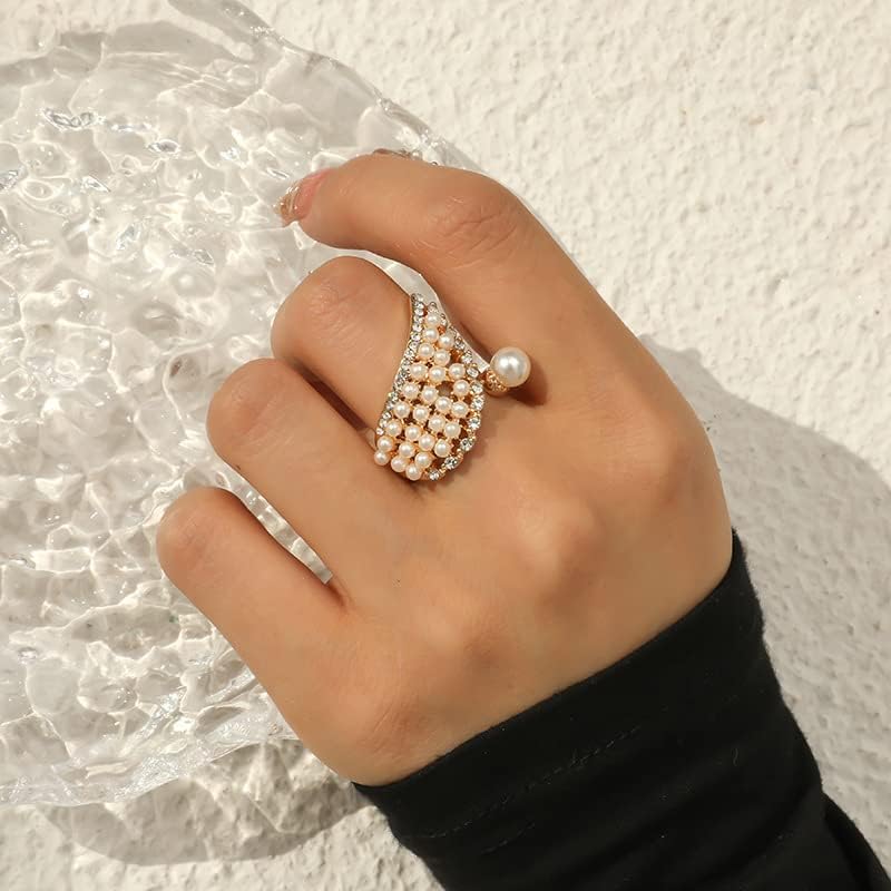 CSIYANJRY99 Vintage Pearl Ring Stacking Promise Pearl Rings Adjustable Open Finger Ring Trendy Personality Statement Jewelry for Women (CG) - Image 3