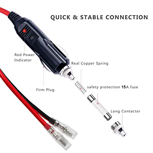 SPARKING [2 PACK] 12v 12Volt Replacement Cigarette Lighter Male Plug with Leads - Car Adapter Dc Battery Charger Kit Connectors Cigar Plugs Power Supply Accessories Heavy Duty Cord Auto Cable Led Light 15Amp - Image 2