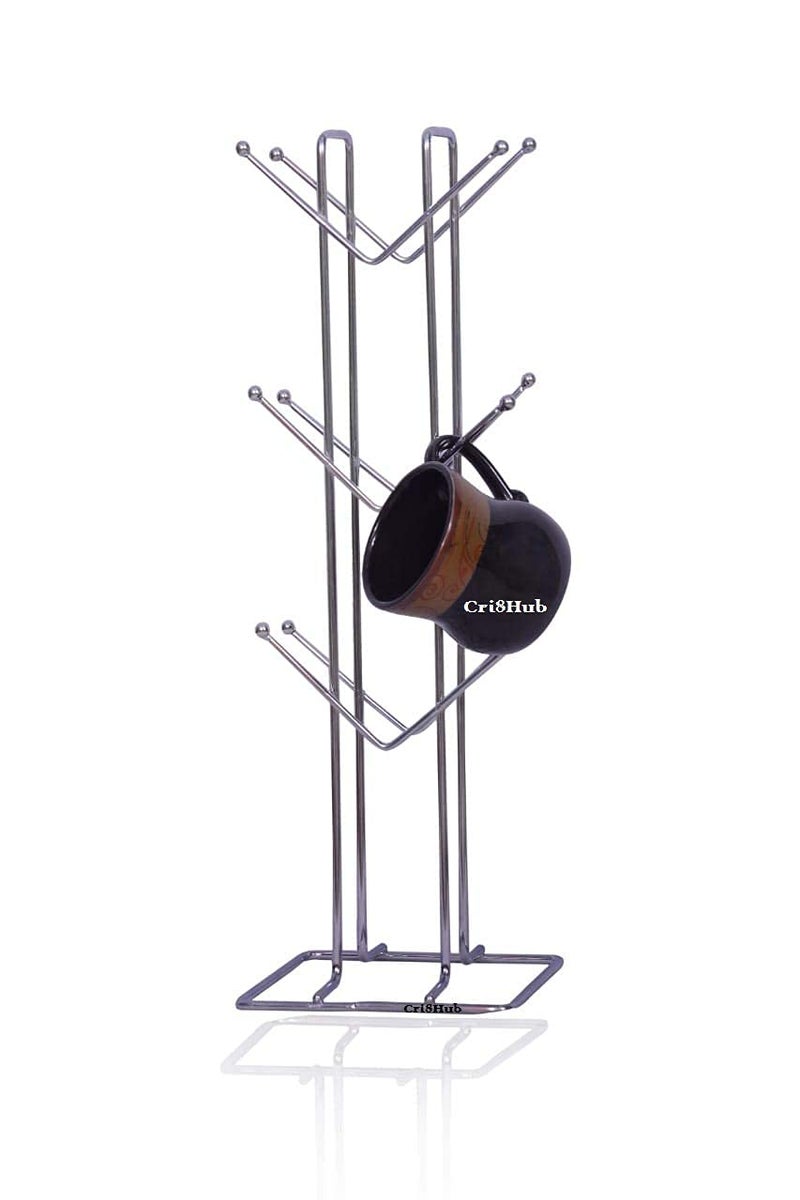 Cri8Hub Heavy Stainless Steel Kitchens Large Size Cup Stand Steel V Shape Cup Stand Pieces Coffee Cup Holder with 12 Hooks for Cups (Silver) - Image 2