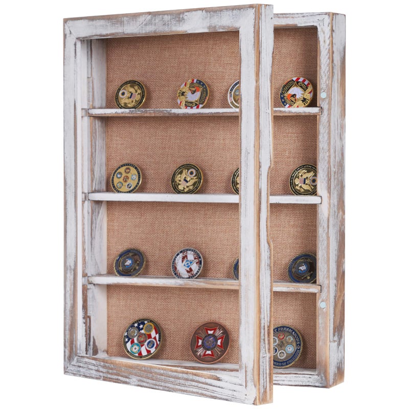 12x16 Shadow Box with Shelves and Magnetic Door Large Shadow Boxes Display Cases with Removable Shelves Shadow Box Multiple Shelves for Miniatures Medals and CollectiblesVintage White