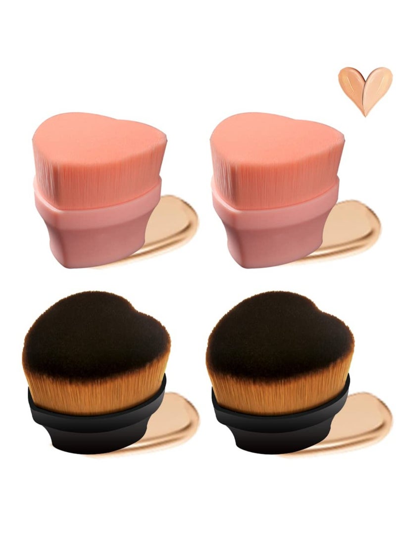 SYOSI 4 Pack Foundation Brush Set, Kabuki Makeup Brushes Heart-Shaped Cosmetic Brush Liquid Foundation Tools Flawless Powder Brushes with Protective Case for Mixed Liquid Cream(2pcs Black + 2pcs Pink) - Image 1