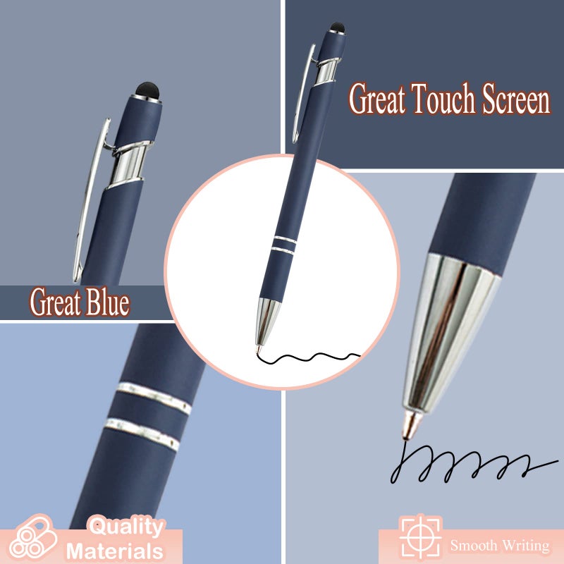 PASISIBICK 12 Pieces Blue Ballpoint Pen with Stylus Tip, 2 in 1 Stylus Stylish Pen, Premium Metal Stylus Pen for Touch Screens, Black Ink, 1.0 mm Medium Point.(12 PCS Blue) - Image 2