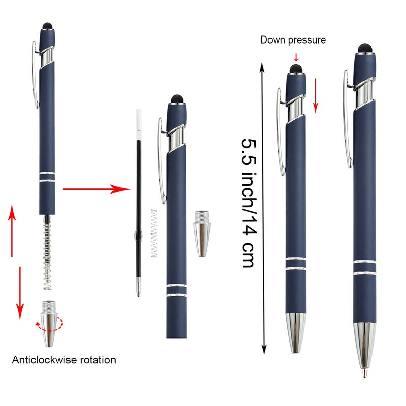 PASISIBICK 12 Pieces Blue Ballpoint Pen with Stylus Tip, 2 in 1 Stylus Stylish Pen, Premium Metal Stylus Pen for Touch Screens, Black Ink, 1.0 mm Medium Point.(12 PCS Blue) - Image 5