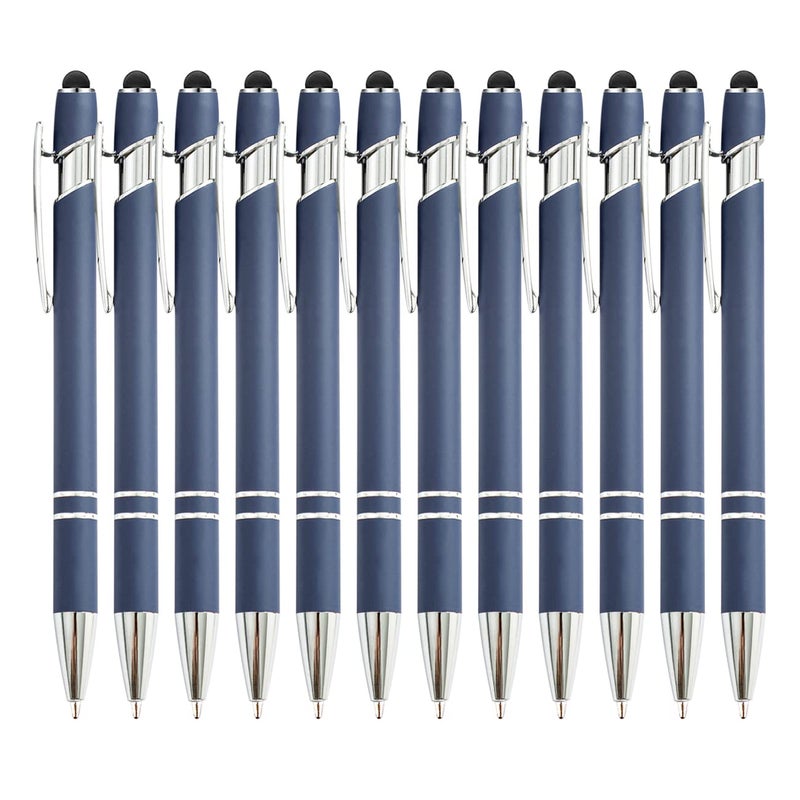 PASISIBICK 12 Pieces Blue Ballpoint Pen with Stylus Tip, 2 in 1 Stylus Stylish Pen, Premium Metal Stylus Pen for Touch Screens, Black Ink, 1.0 mm Medium Point.(12 PCS Blue) - Image 1