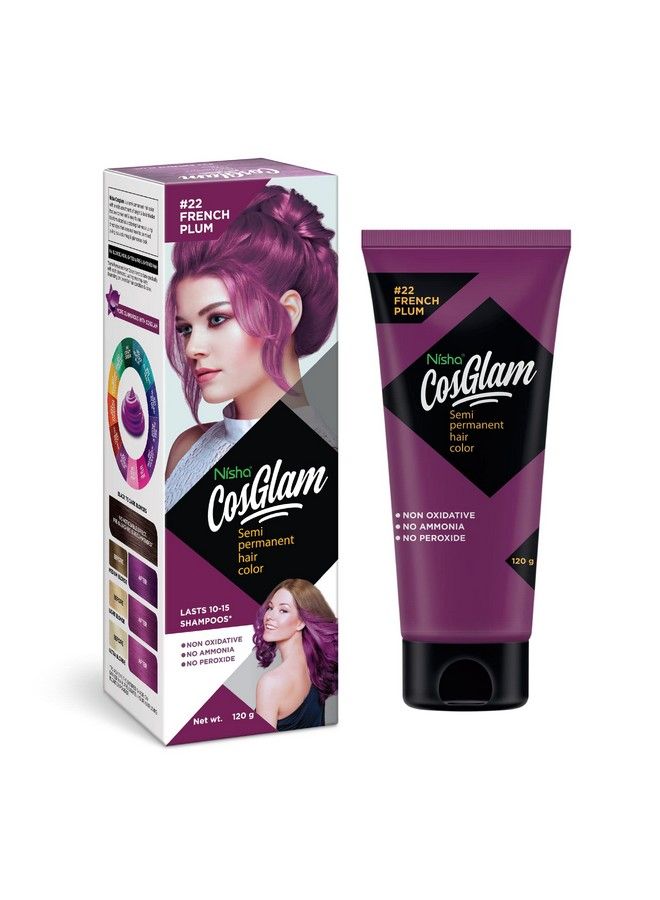 Nisha لون شعر كوسغلام شبه دائم للجنسين مع بلسم مضيء بدون أمونيا وبدون بيروكسيد وصبغة شعر نباتية غير أكسيدية 120 جرام 22 برقوق فرنسي (أرجواني) - Image 2