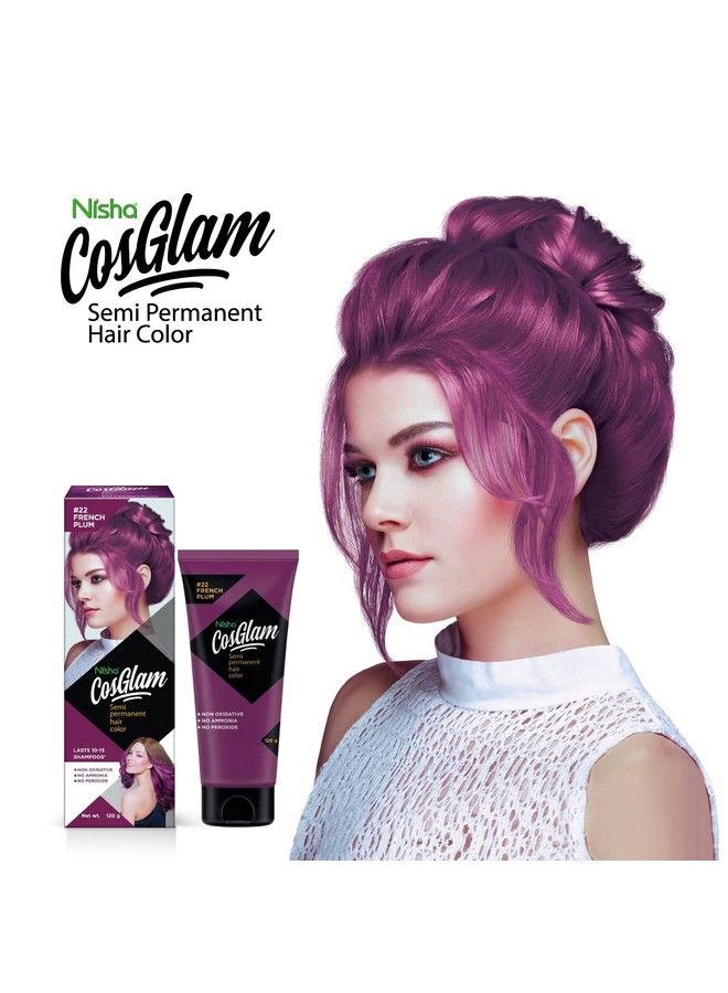 Nisha لون شعر كوسغلام شبه دائم للجنسين مع بلسم مضيء بدون أمونيا وبدون بيروكسيد وصبغة شعر نباتية غير أكسيدية 120 جرام 22 برقوق فرنسي (أرجواني) - Image 4