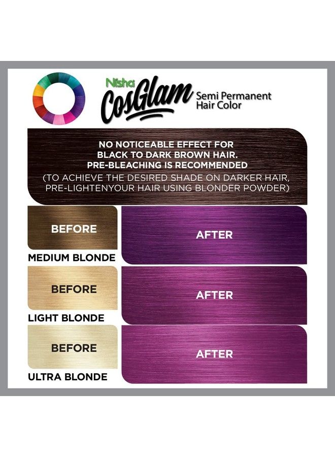 Nisha لون شعر كوسغلام شبه دائم للجنسين مع بلسم مضيء بدون أمونيا وبدون بيروكسيد وصبغة شعر نباتية غير أكسيدية 120 جرام 22 برقوق فرنسي (أرجواني) - Image 5