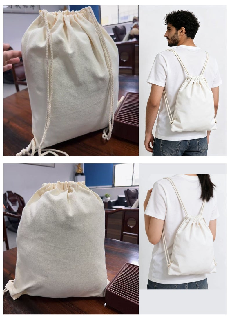FLITOP Canvas Drawstring Backpack Portable Travel Sports Bag Cotton Rope Closure Lightweight Everyday Use Storage Bag for Men Women - Image 2