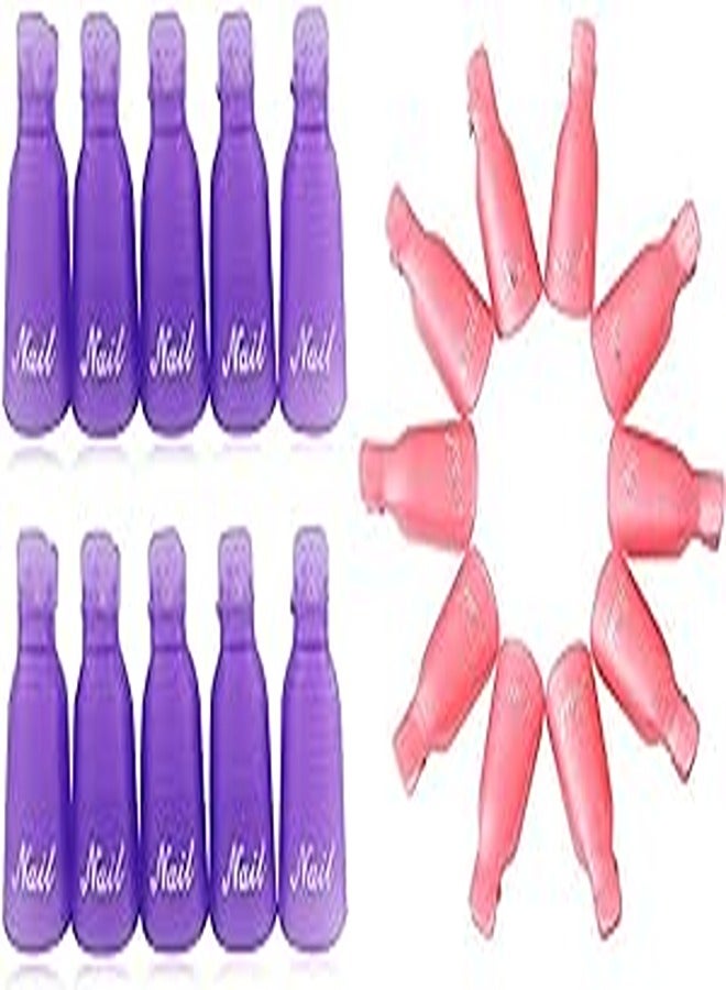 20 قطعة من أدوات إزالة طلاء الأظافر الأكريليكي لتنظيف الغطاء العلوي الممتص من جل الأشعة فوق البنفسجية (10 قطع باللون الأرجواني و10 قطع باللون الوردي)