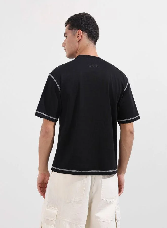 The Indian Garage Co Men Relaxed Fit Embroidered Crew Neck Half Sleeves T-Shirt