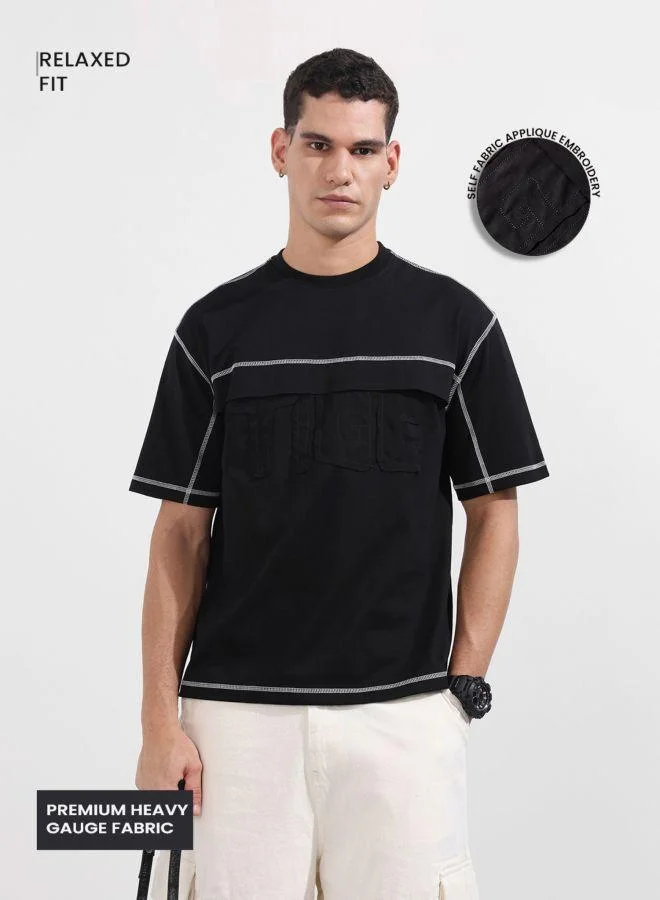 شركة المرآب الهندية Men Relaxed Fit Embroidered Crew Neck Half Sleeves T-Shirt